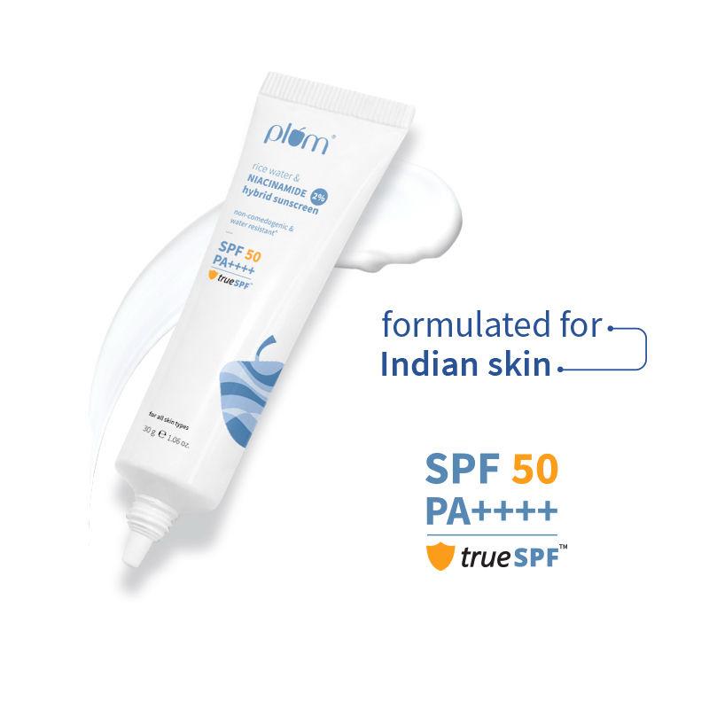 Plum 2% Niacinamide Sunscreen & Rice Water SPF 50 PA++++ Sunscreen  (50g)