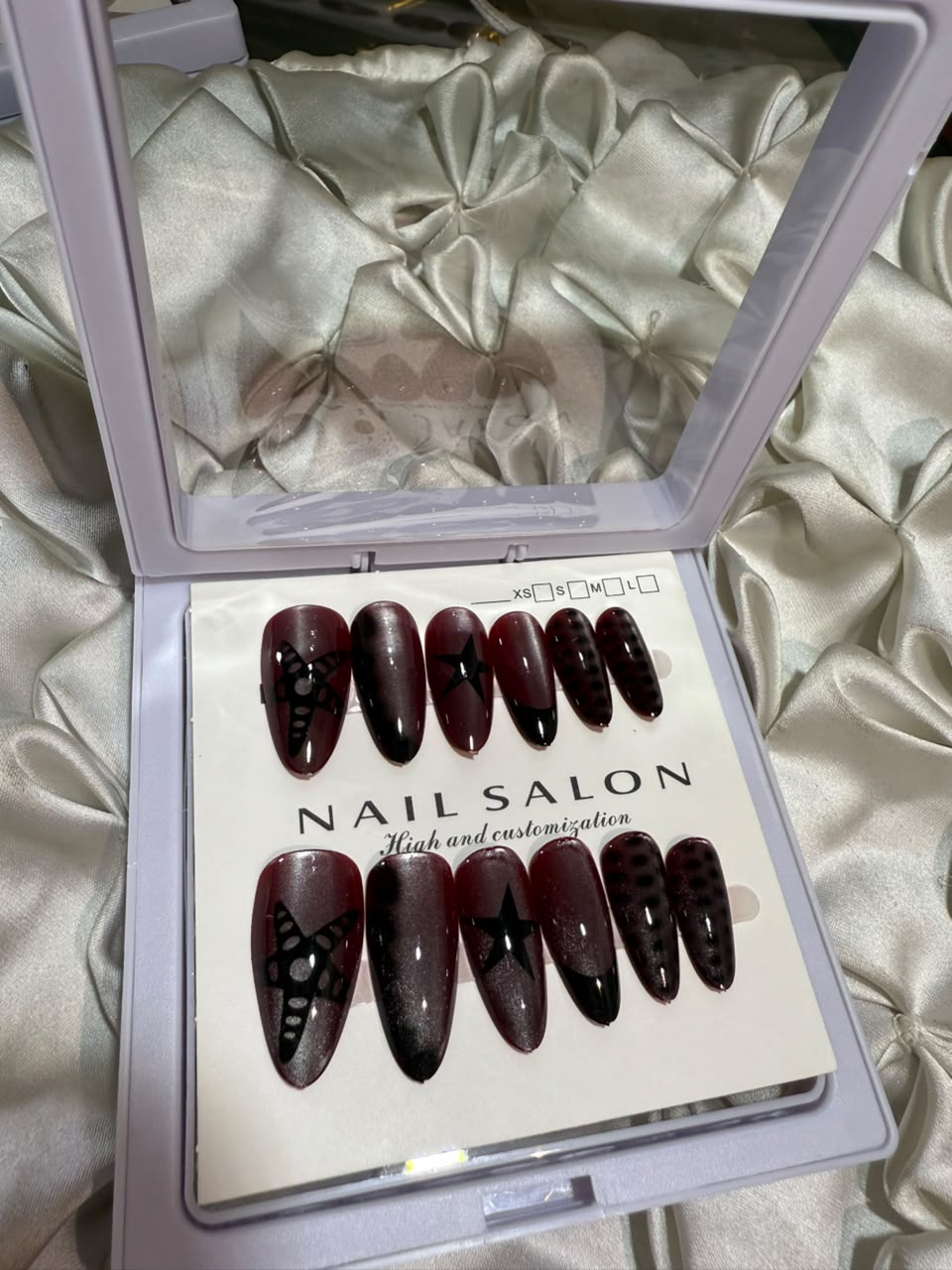Burgundy Star Glam Nails