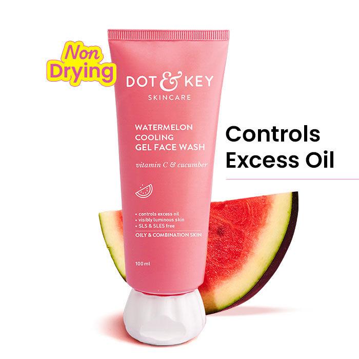 Dot & Key Watermelon Cooling Gel Face Wash, Vitamin C & Cucumber, Controls Excess Oil