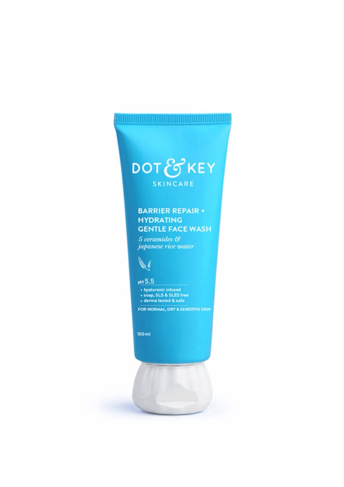 Dot & Key Barrier Repair+ Hydrating Gentle Face Wash, 5 Ceramides & Japanese Rice Water, pH 5.5